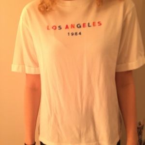NWOT White tee shirt with embroidered words